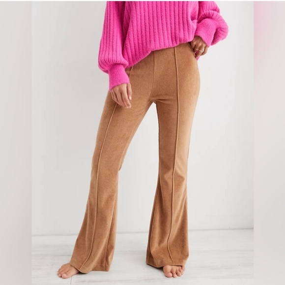 Aerie Groove Velour Ribbed Flare Pants Pull On Stretch New NWT Size XS Lounge - Picture 1 of 11